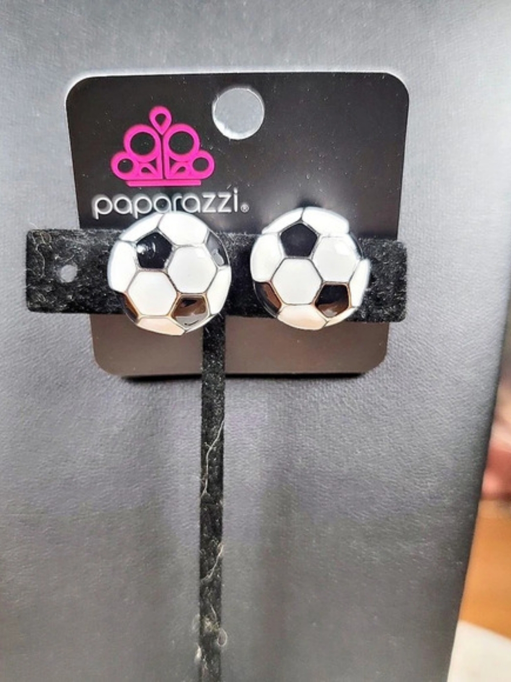 paparazzi Soccer Symmetry Soccer Ball Stud Earrings in Silver & Black